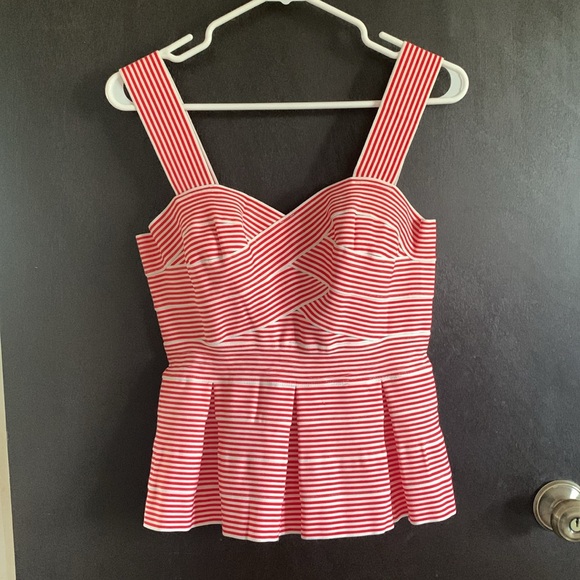 Anthropologie HD in Paris Cabana Peplum Bandage Striped Red White Blouse Medium - Picture 3 of 14